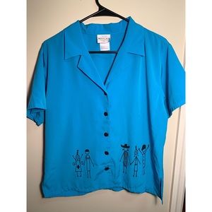 VINTAGE | Bentley Vibrant Blue Abstract Button Up